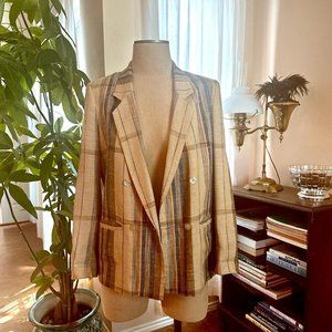 Vtg Plaid Linen Blazer - image 1